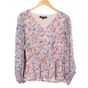 Catherine Malandrino Pastel Floral Long Blouson Sleeve Blouse Size Large